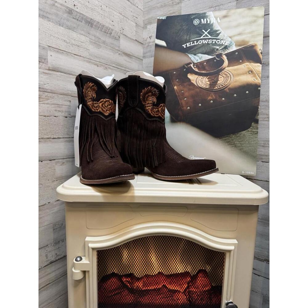 NEW MYRA PHOENIX RISING FRINGE WESTERN BOOTIES IN TAWNY BROWN SIZE 7